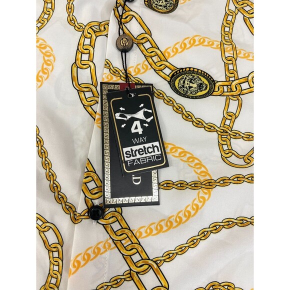 DRILL CLOTHING Baroque Gold Shirt Men's Small White Gold Chain Button-Up Stretch - Picture 7 of 11